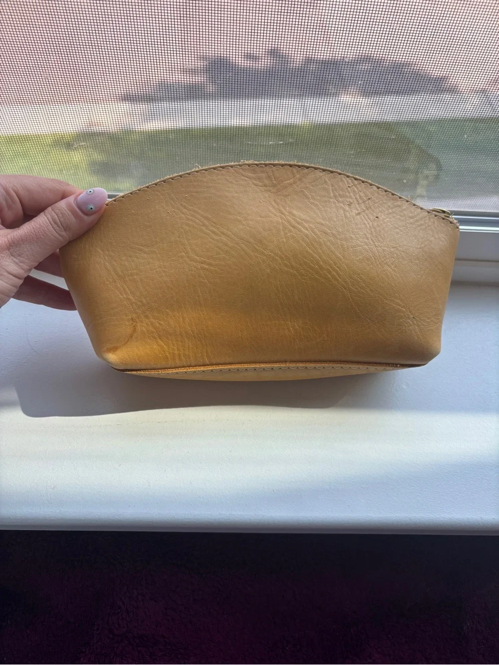 Portland Leather butter yellow Leather Cosmetic Bag